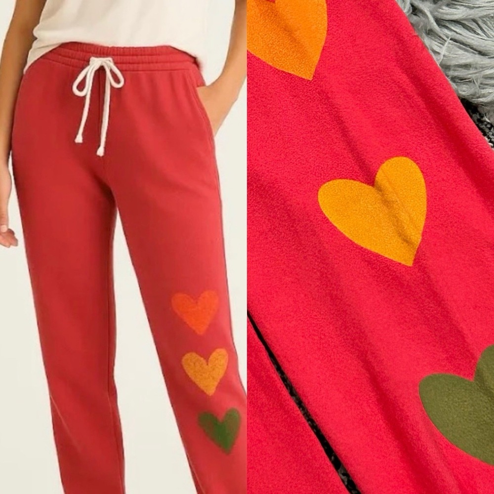 Sundry Women's Red "Heart" Sweatpants Valentines Hearts Size‎ 2 Made in USA